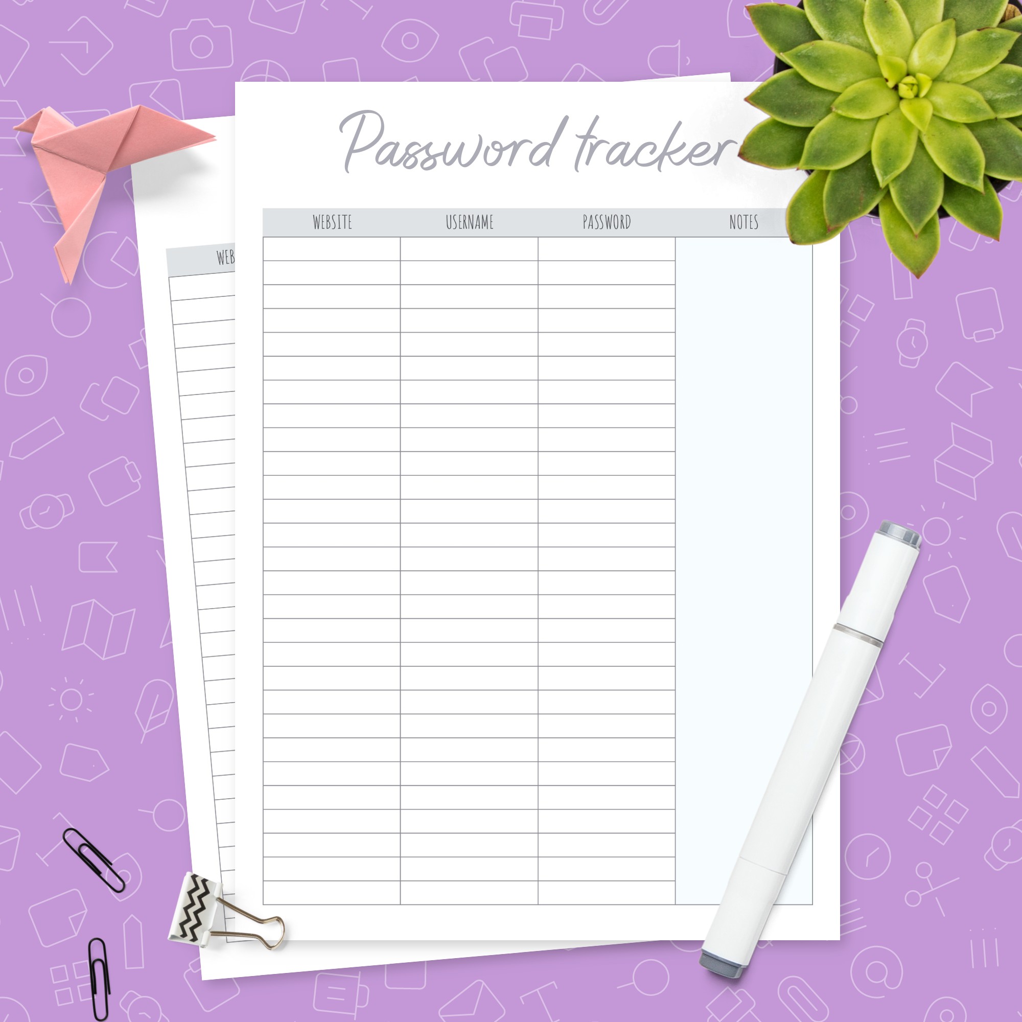 Simple Password Tracker Template With Notes Template Printable PDF