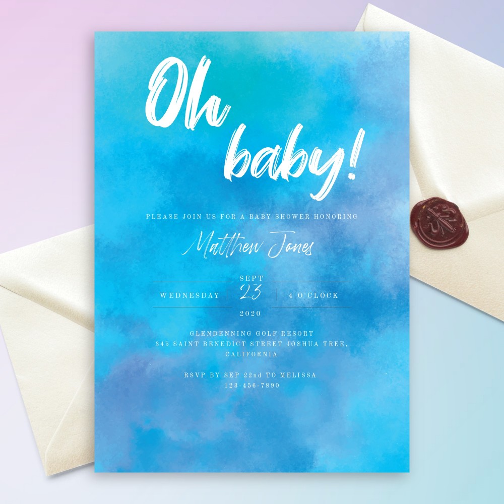 Customize and Download Aquarelle Blue Baby Shower Invitation