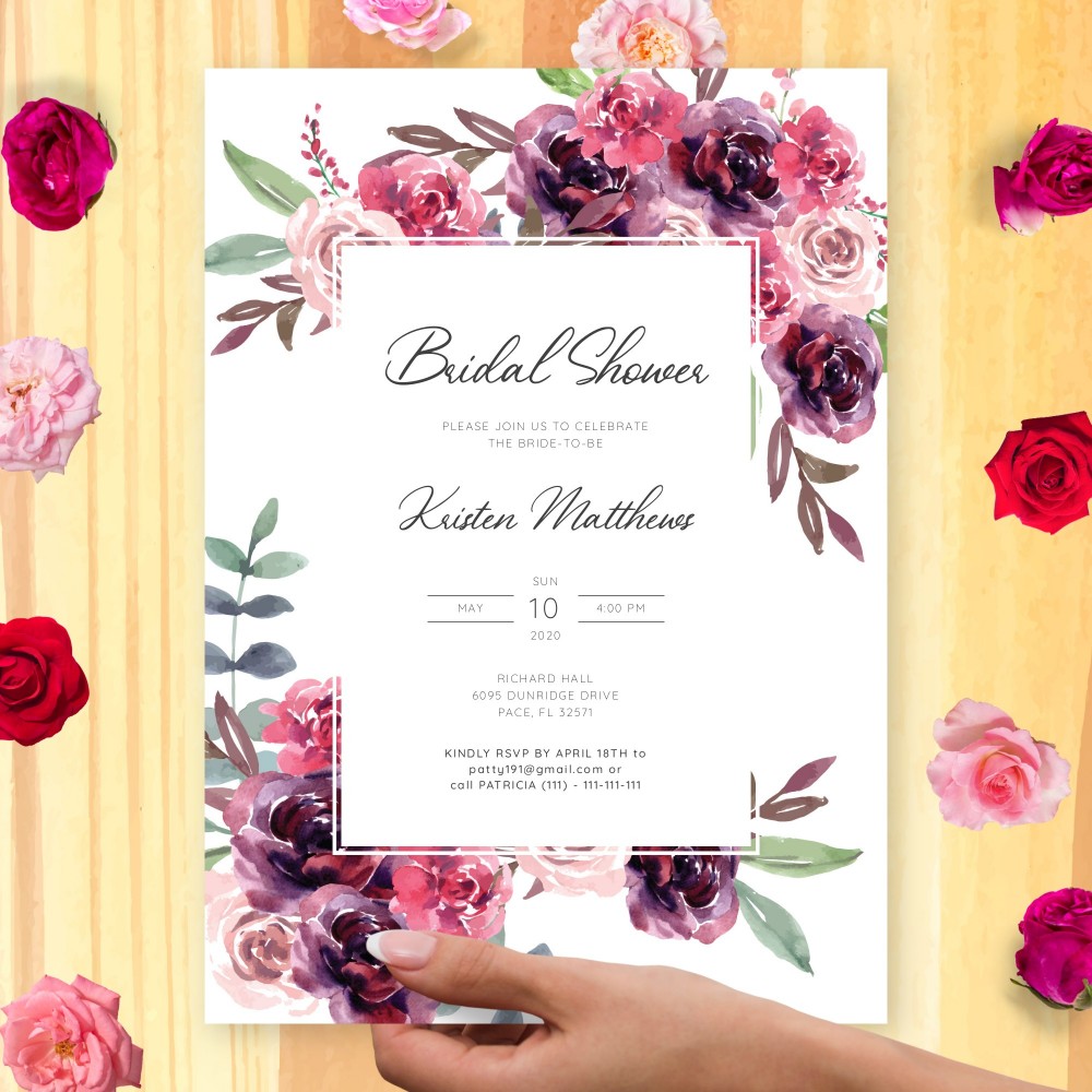 Customize and Download Burgundy Bouquet Bridal Shower Invitation