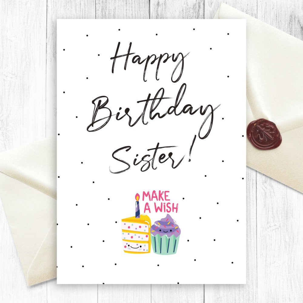 Customize and Download Cake Birthday Card For Sister
