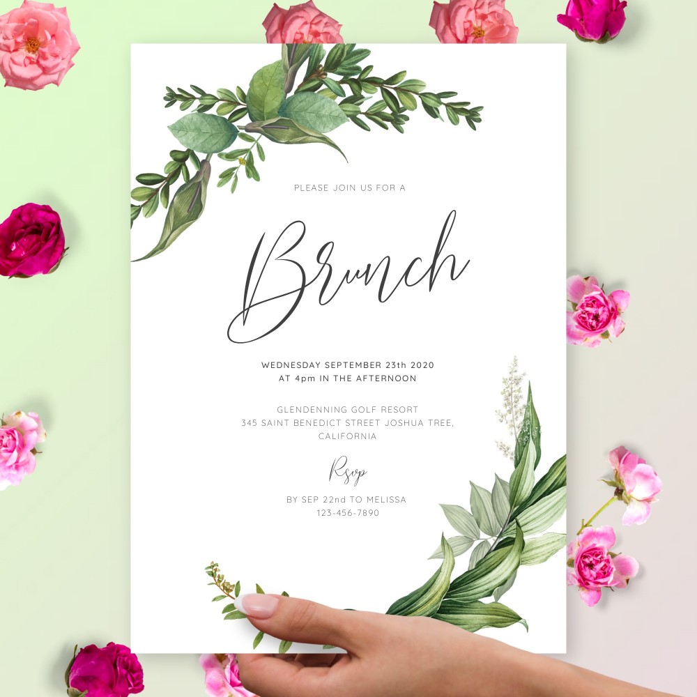 Customize and Download Classic Greenery Brunch Invitation
