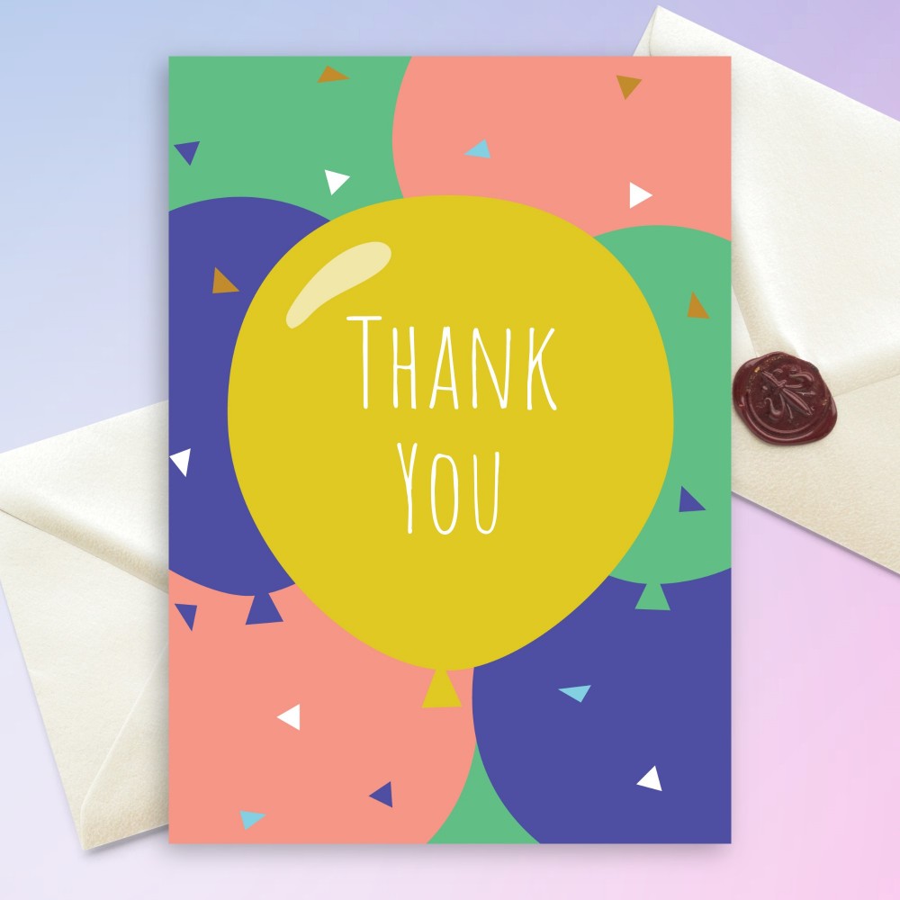Customize and Download Colored Balloons Birthday Thank You Card