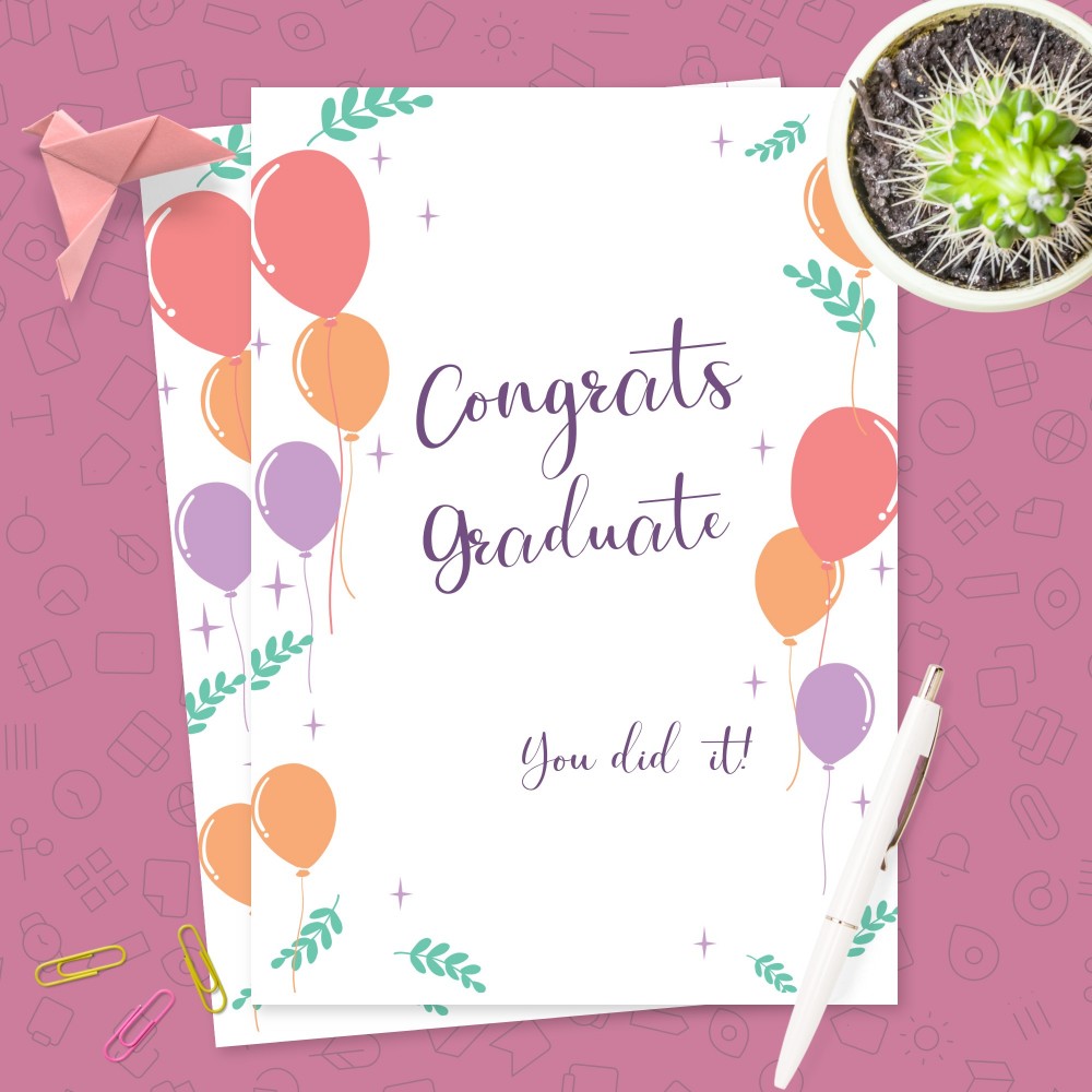 Customize and Download Colored Balloons Graduation Card
