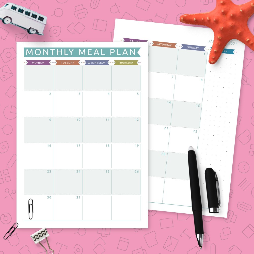 Download Printable Colored Monthly Meal Planner Template