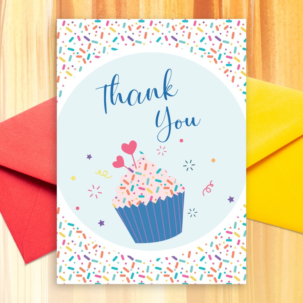 Customize and Download Confetti Muffin Birthday Thank You Card