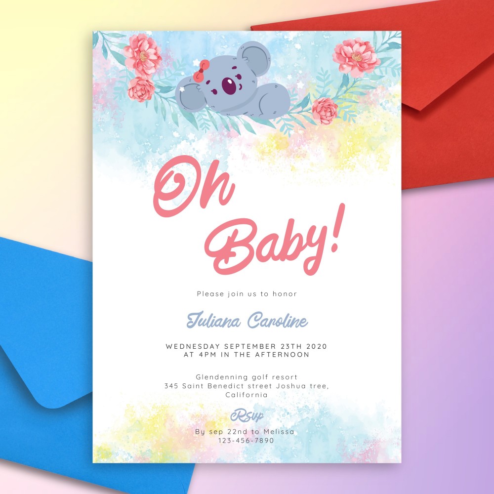 Customize and Download Cute Koala Baby Shower Invitation