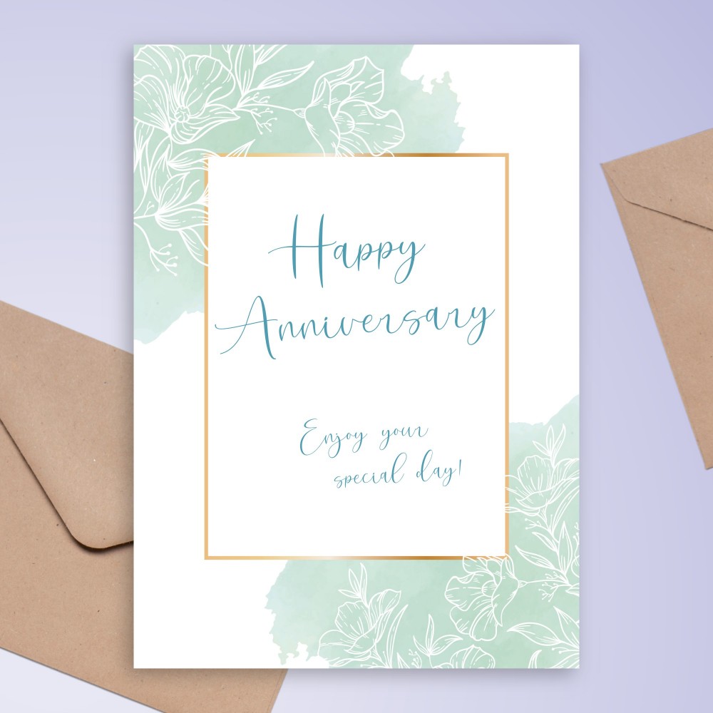 Customize and Download Delicate Blue Floral Anniversary Card
