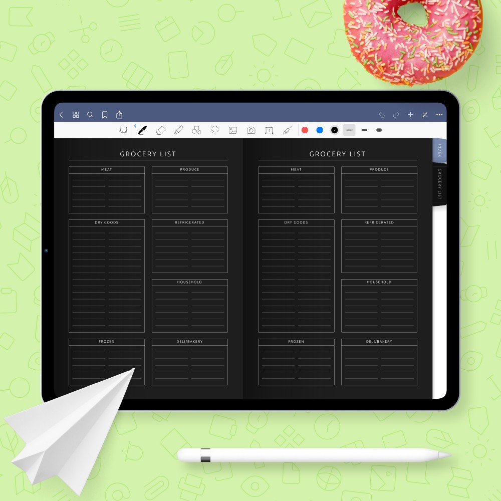 Download Digital Grocery List Template (Dark) for GoodNotes, Notability