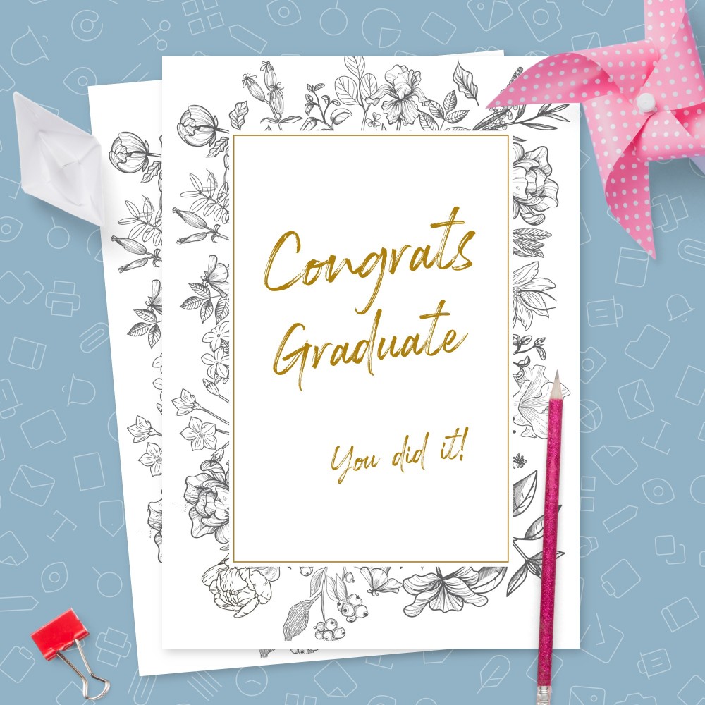 Customize and Download Elegant Floral Black and White Graduation Card