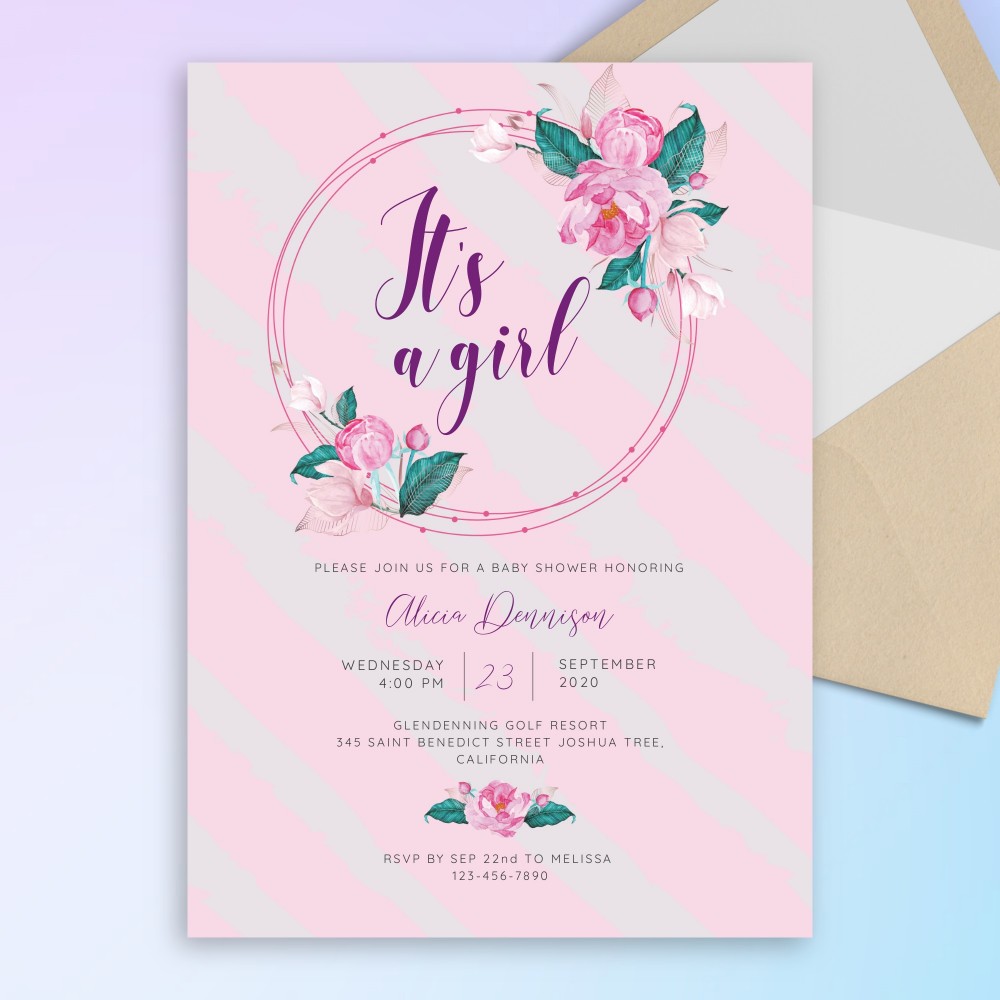 Customize and Download Elegant Floral Wreath Baby Shower Invitation