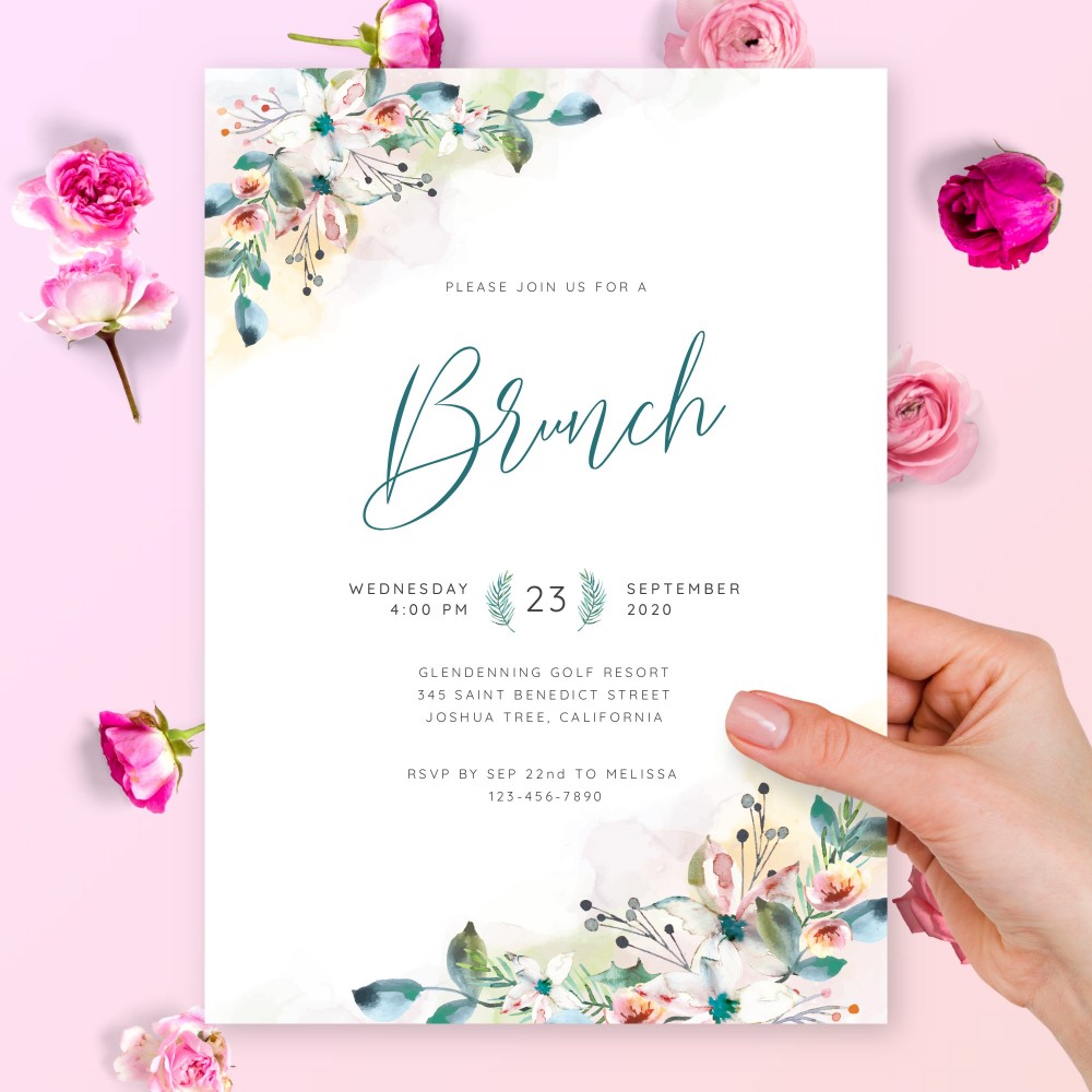 Customize and Download Floral Aquarelle Brunch Invitation