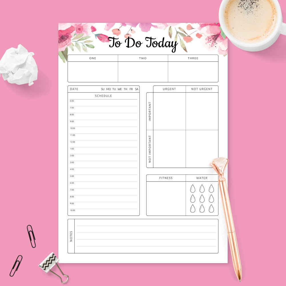 Download Printable Floral Daily Hourly Schedule Planner Template
