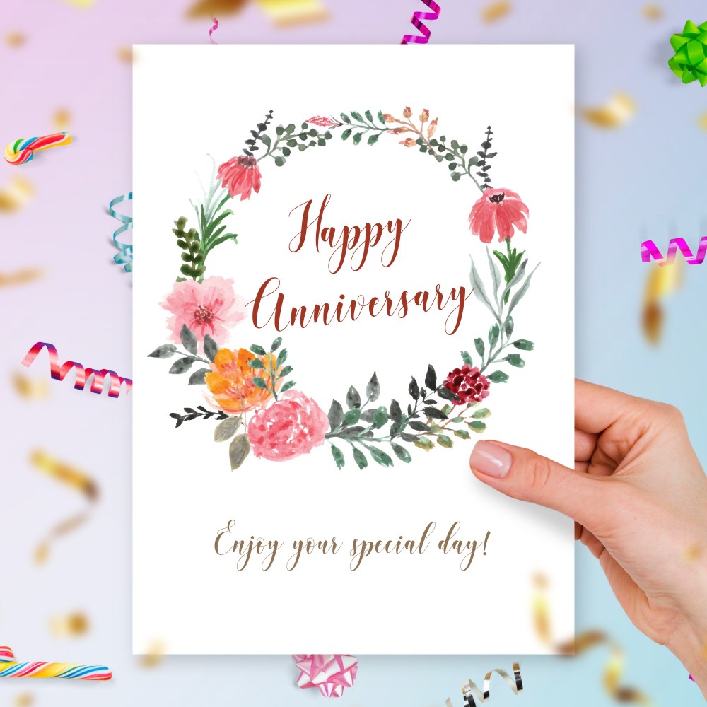 Customize and Download Flower Circle Happy Anniversary Card