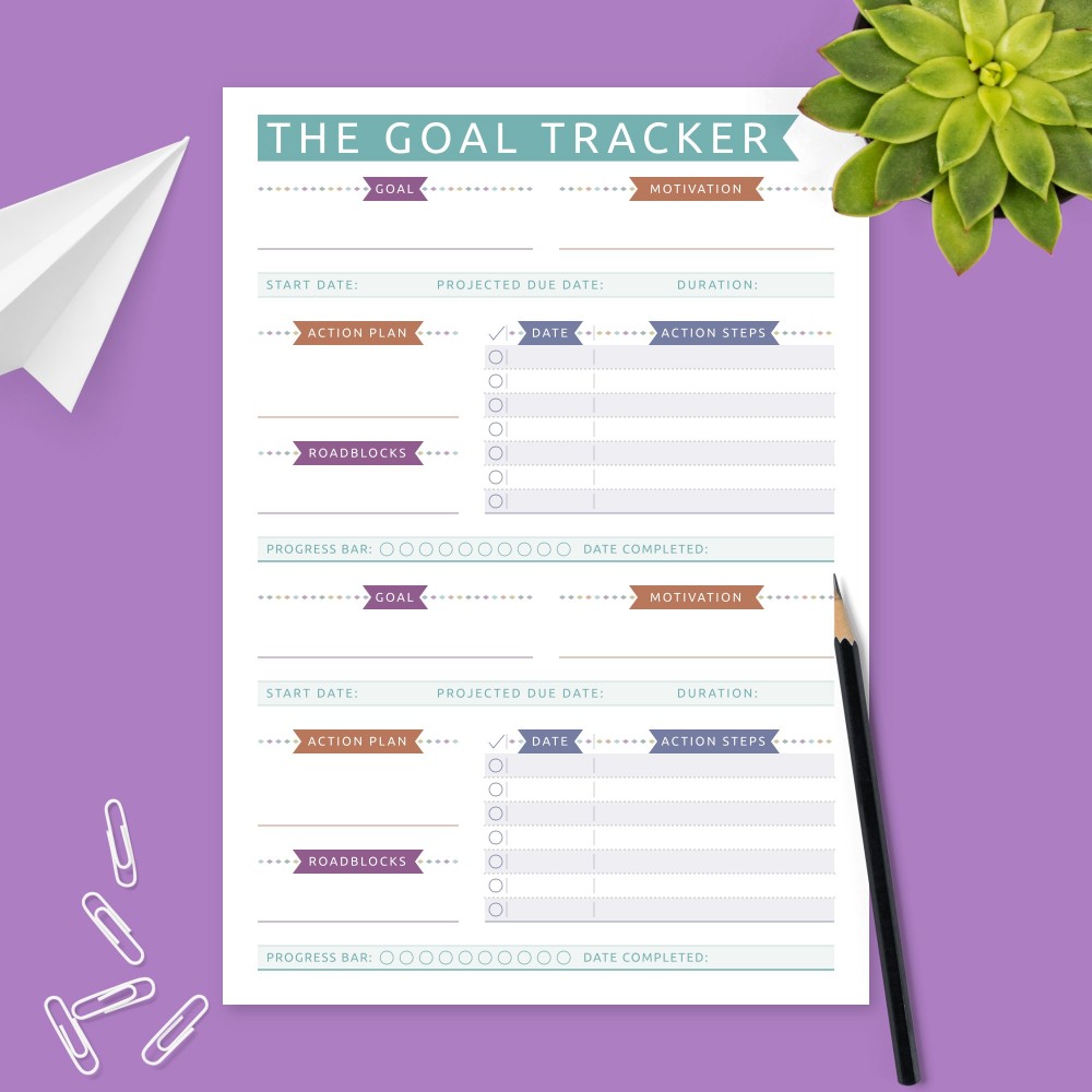 Download Printable Goal Planner with Action Steps - Colored Design Template