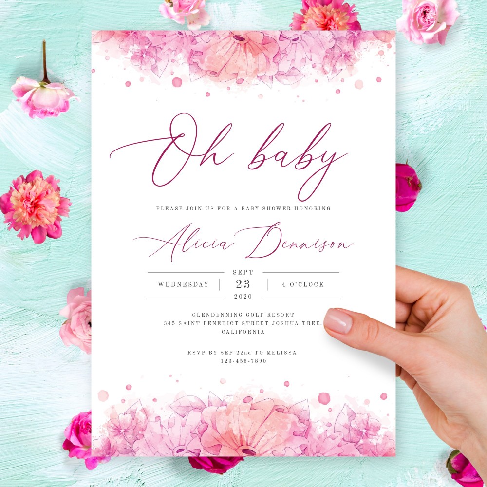 Customize and Download Graceful Pink Floral Baby Shower Invitation