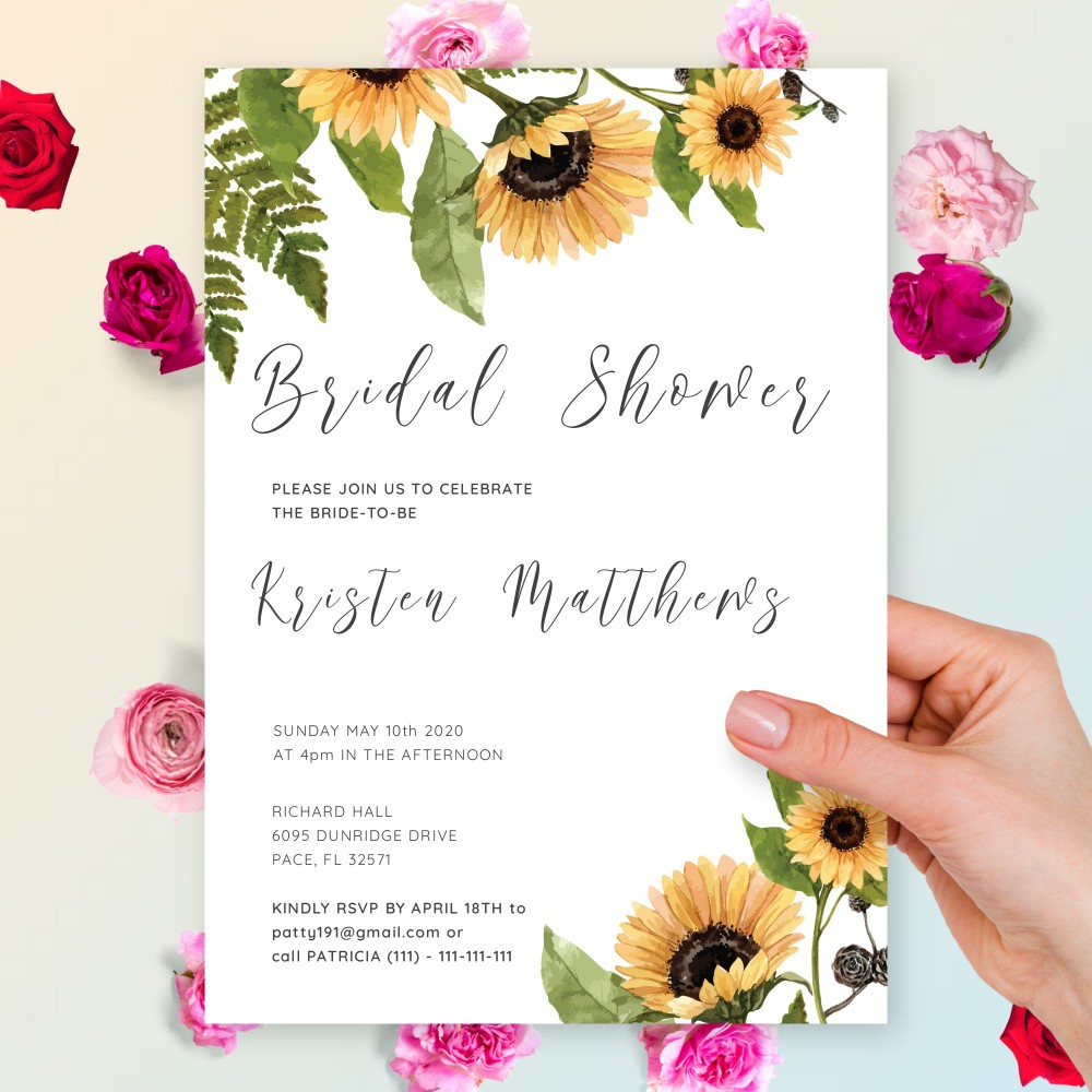 Customize and Download Graceful Sunflower Bridal Shower Invitation