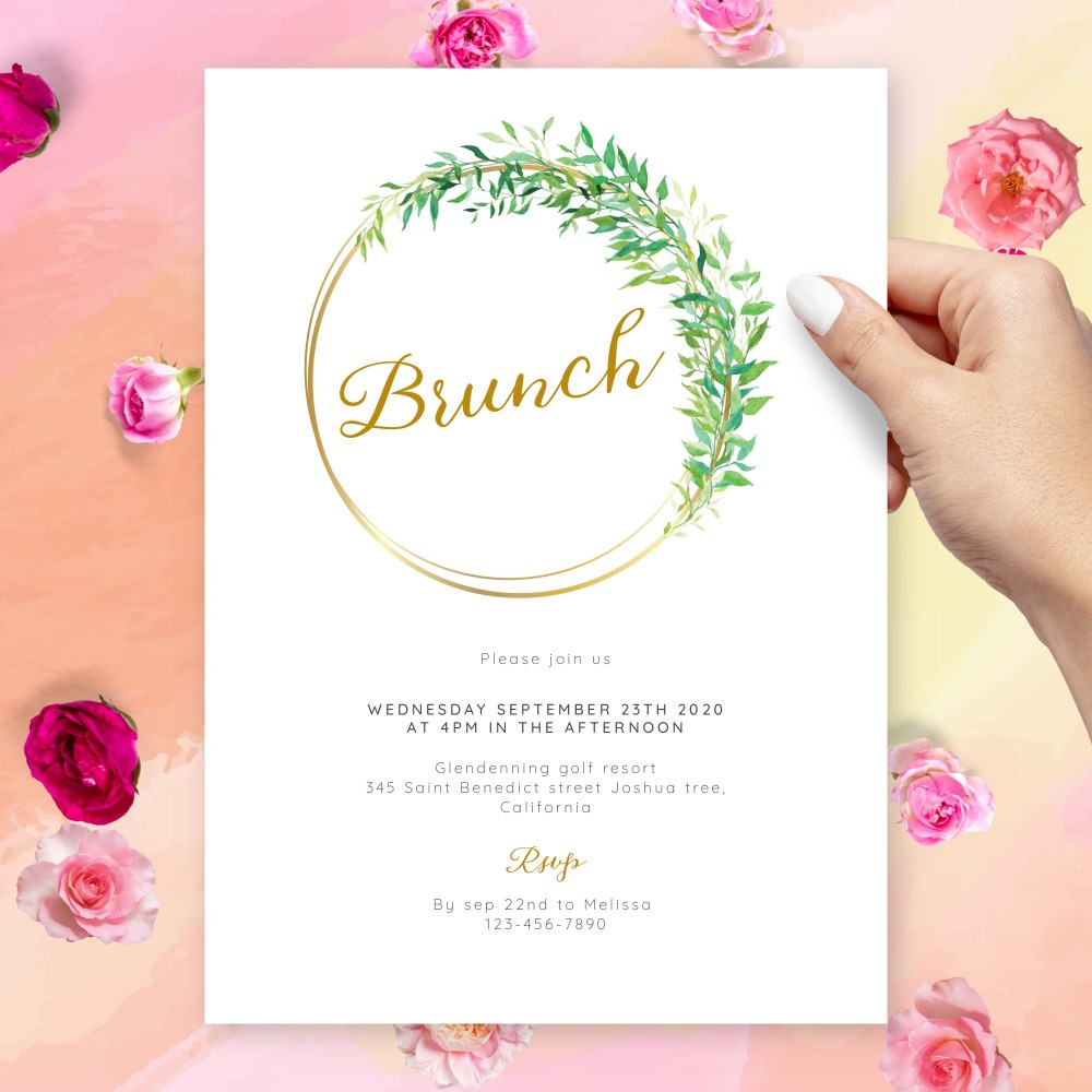 Customize and Download Greenery Gold Brunch Invitation