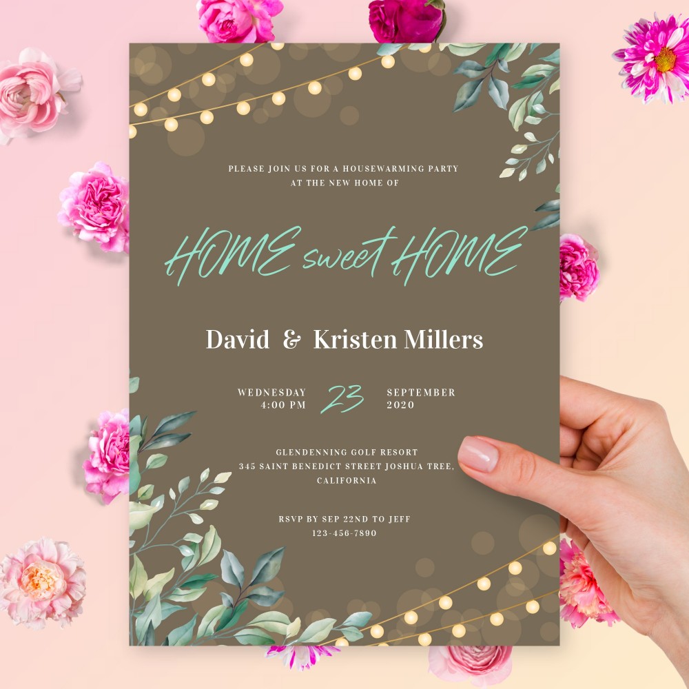 Customize and Download Greenery Lights Housewarming Invitation