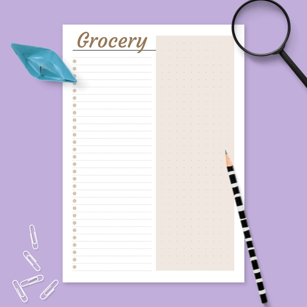 Download Printable Grocery List - Lined &amp;amp; Dotted Template