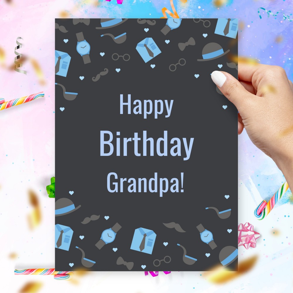 Customize and Download Happy Birthday Card For Grandpa - Blue &amp;amp; Gray Style