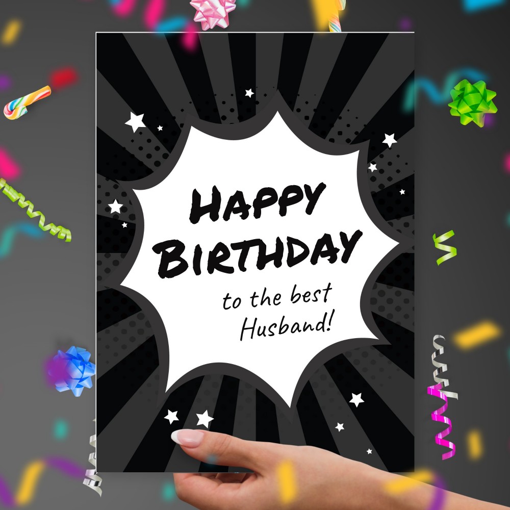 Customize and Download Happy Birthday Card For Husband - Monochrome Style