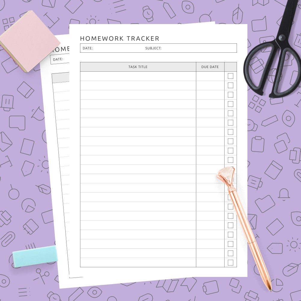 Download Printable Homework Tracker With Checklist Template Template