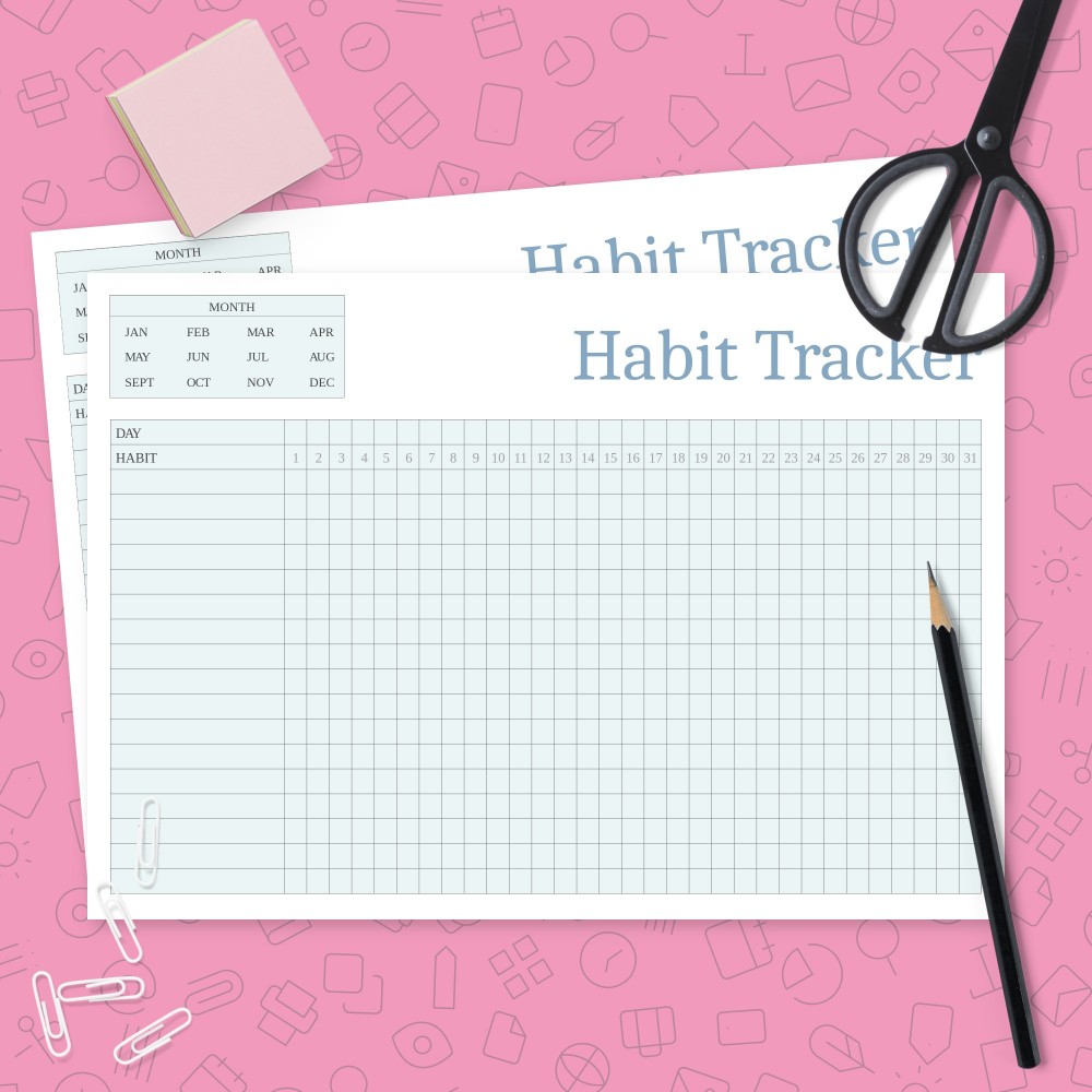 Download Printable Horizontal Habit Tracker Template Template