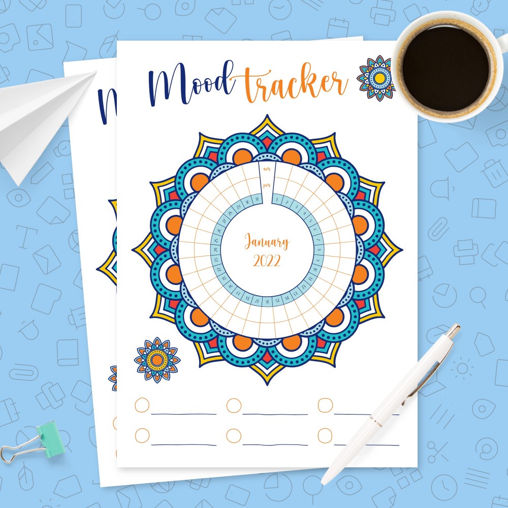 Download Printable Mandala Monthly Mood Tracker Template Template