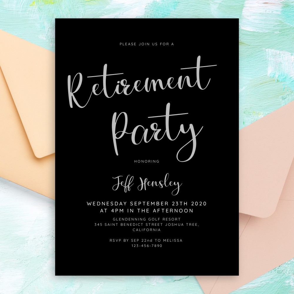 Customize and Download Modern Black and White Retirement Party Invitation