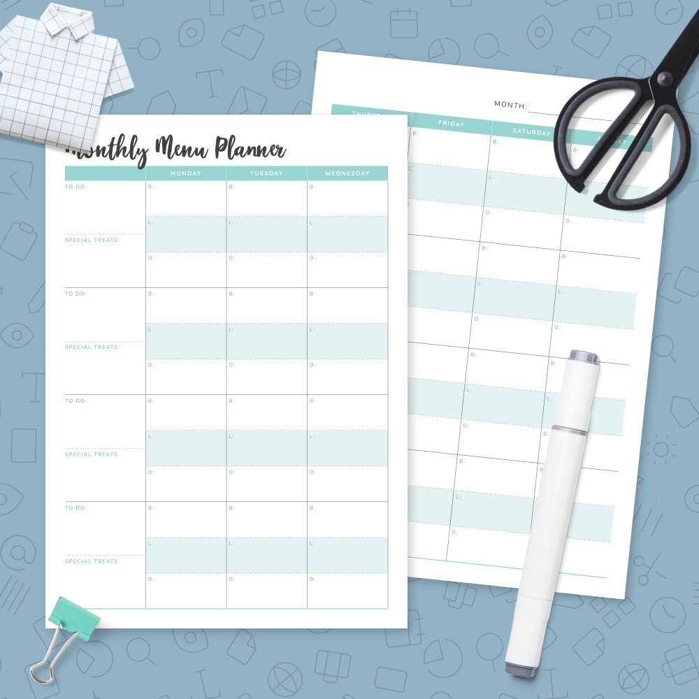 Download Printable Monthly Meal Calendar Template