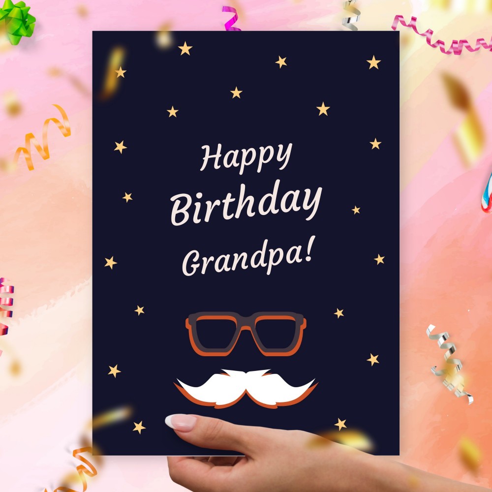 Customize and Download Moustache Grandpa Happy Birthday Card
