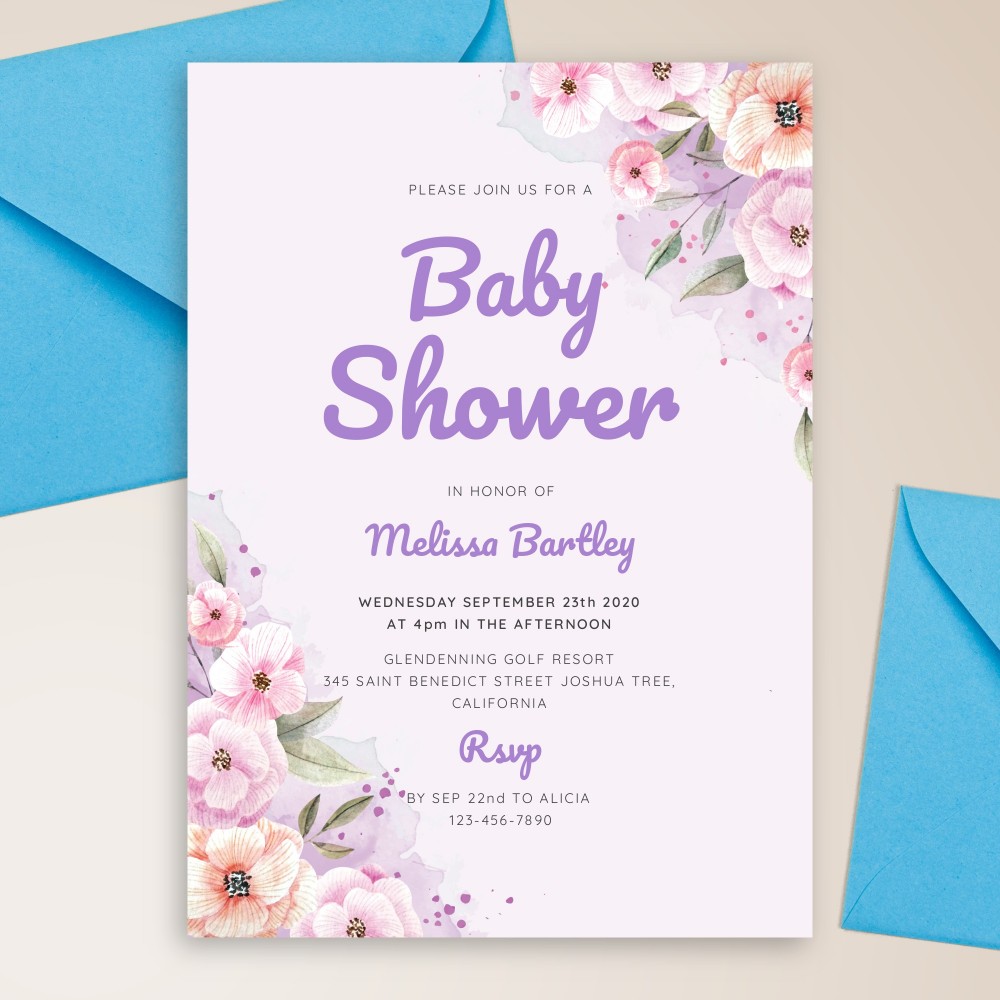 Customize and Download Peach Blossom Watercolor Baby Shower Invitation