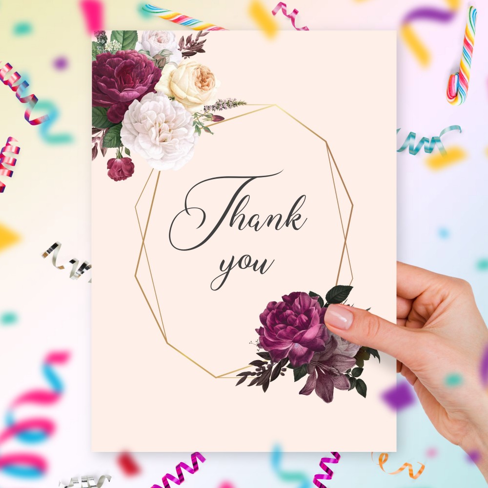Customize and Download Peonies Bouquet Geometry Thank You Card