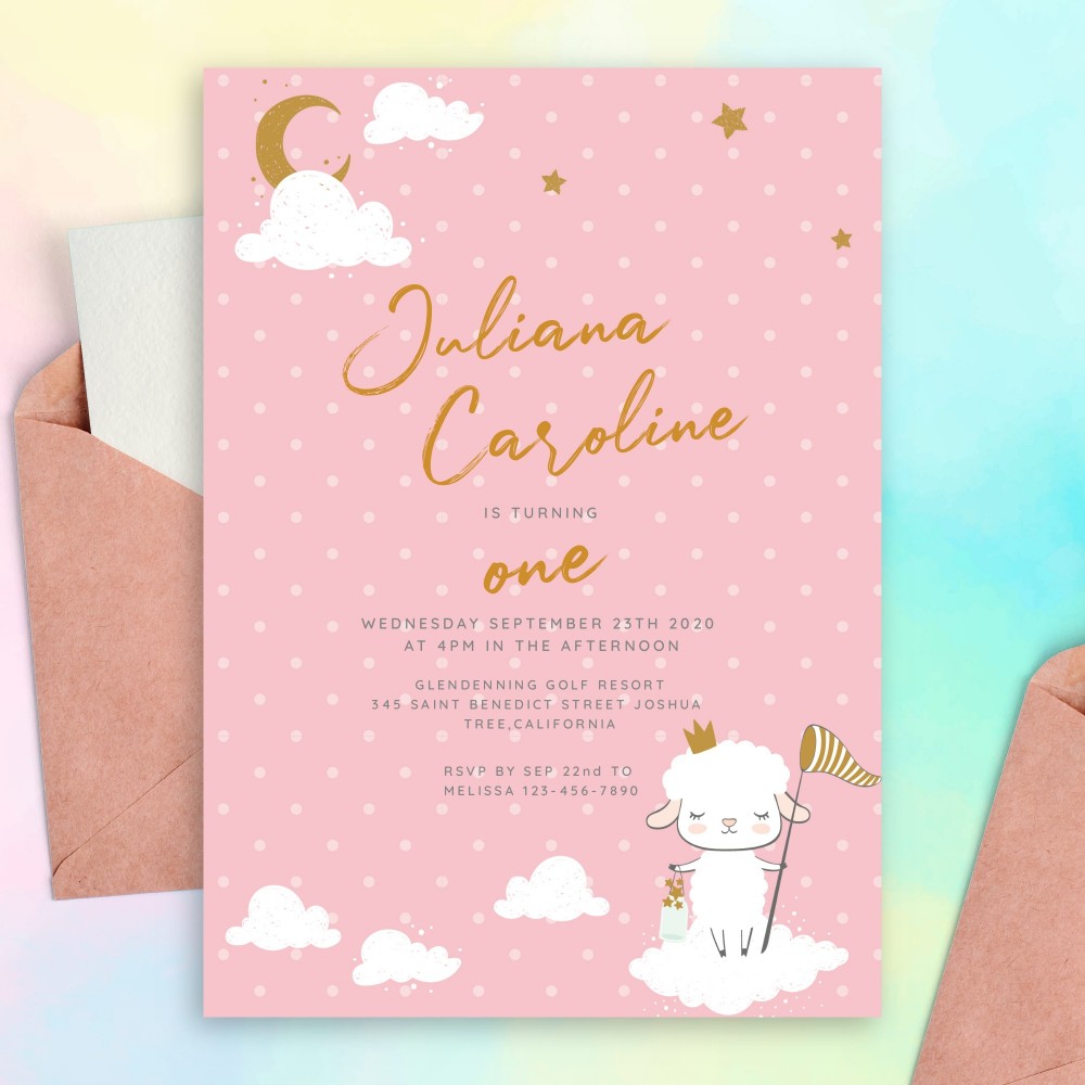 Customize and Download Pink Polka Dot Baby 1st Birthday Invitation