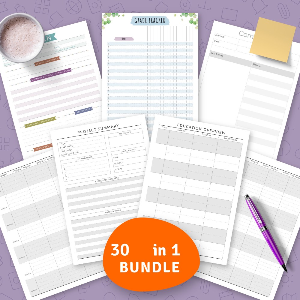 Download Printable Essential printable teacher planner templates bundle (30 in 1) Template