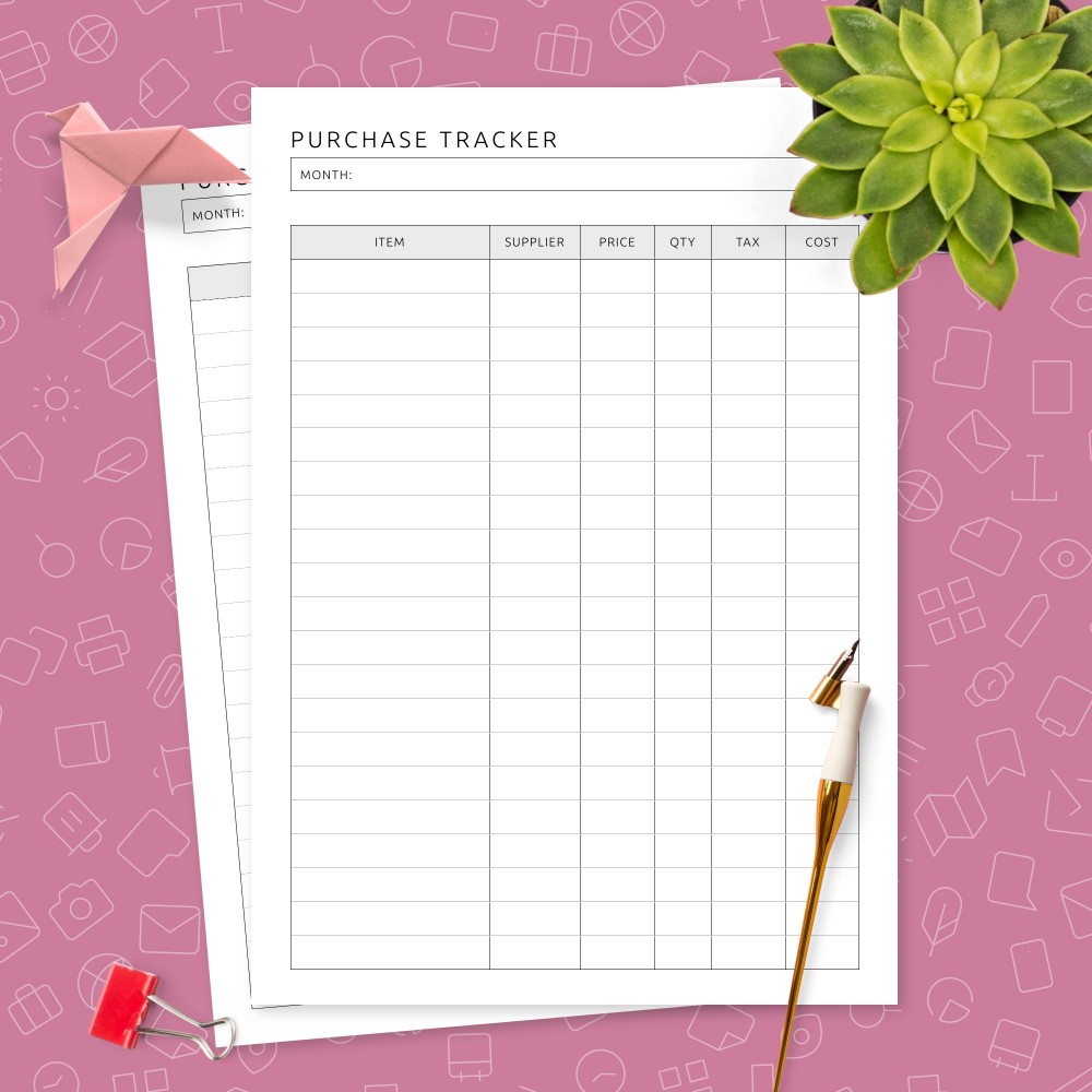 Download Printable Purchase Tracker Template Template