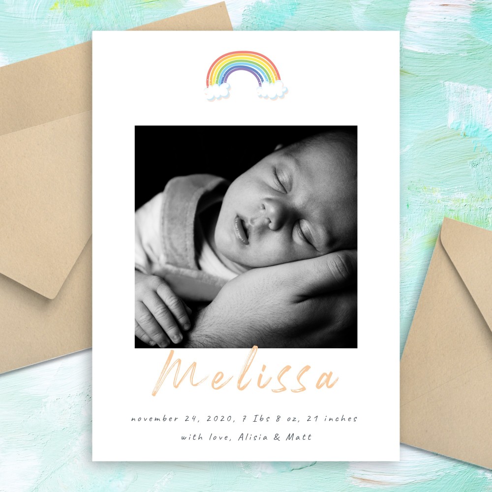 Customize and Download Rainbow Birth Announcement Card