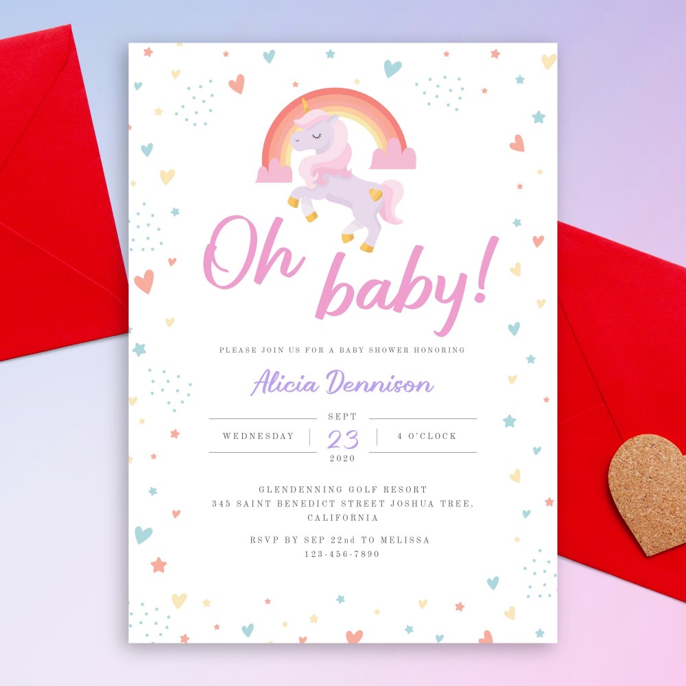 Customize and Download Rainbow Unicorn Baby Shower Invitation