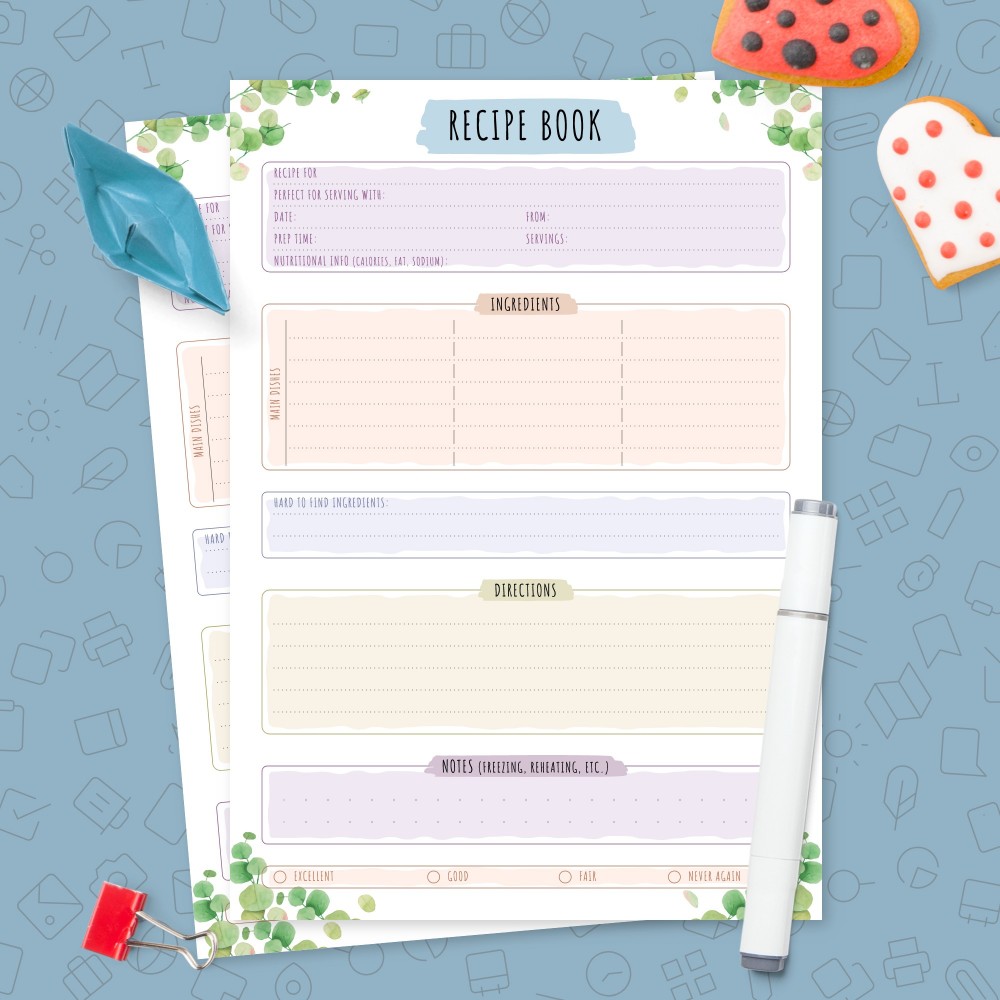 Download Printable Recipe Book Template - Floral Style Template