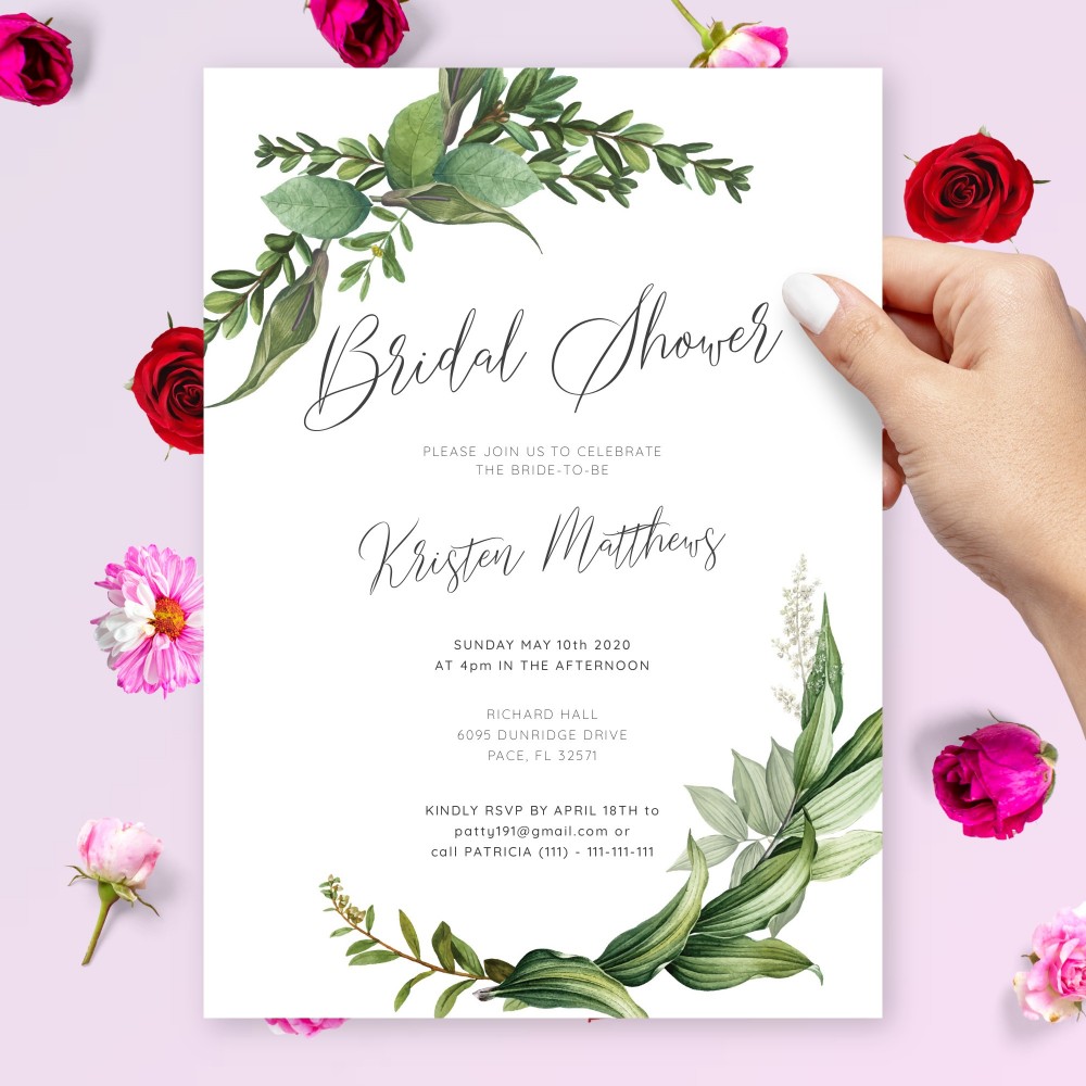 Customize and Download Romantic Greenery Bridal Shower Invitation