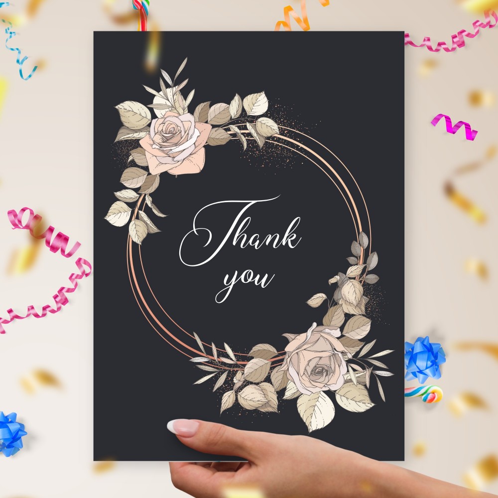 Customize and Download Roses Circle Black Thank You Card
