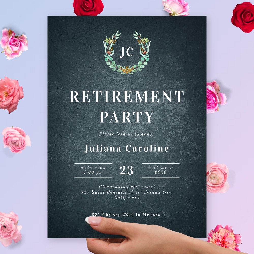 Customize and Download Rustic Chalkboard Retirement Party Invitation