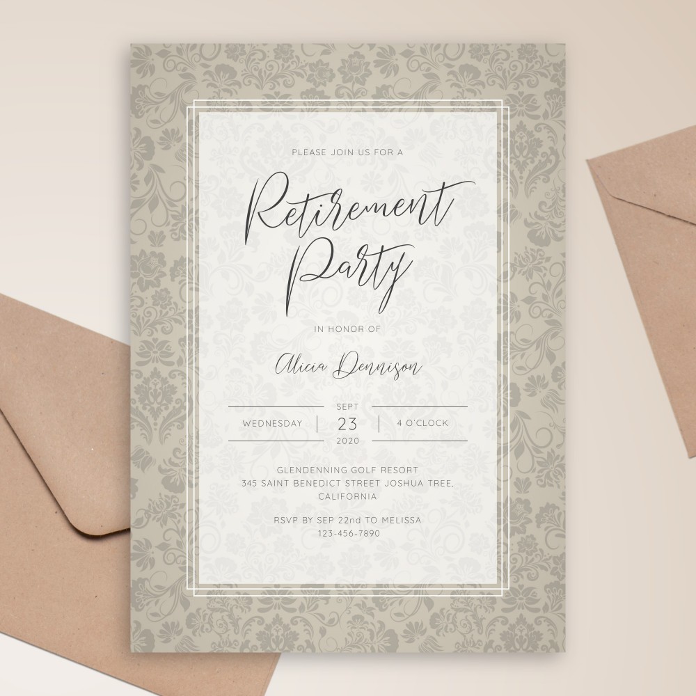 Customize and Download Rustic Vintage Floral Retirement Party Invitation