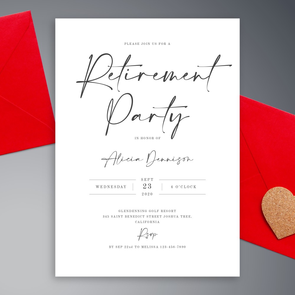 Customize and Download Simple Modern Calligraphy Retirement Party Invitation