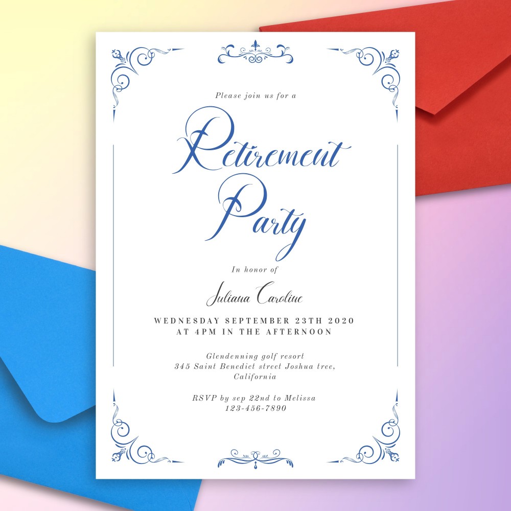 Customize and Download Simple Vintage Blue Retirement Party Invitation