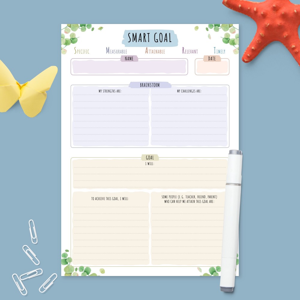 Download Printable Smart Goal Planner - Botanical Design Template
