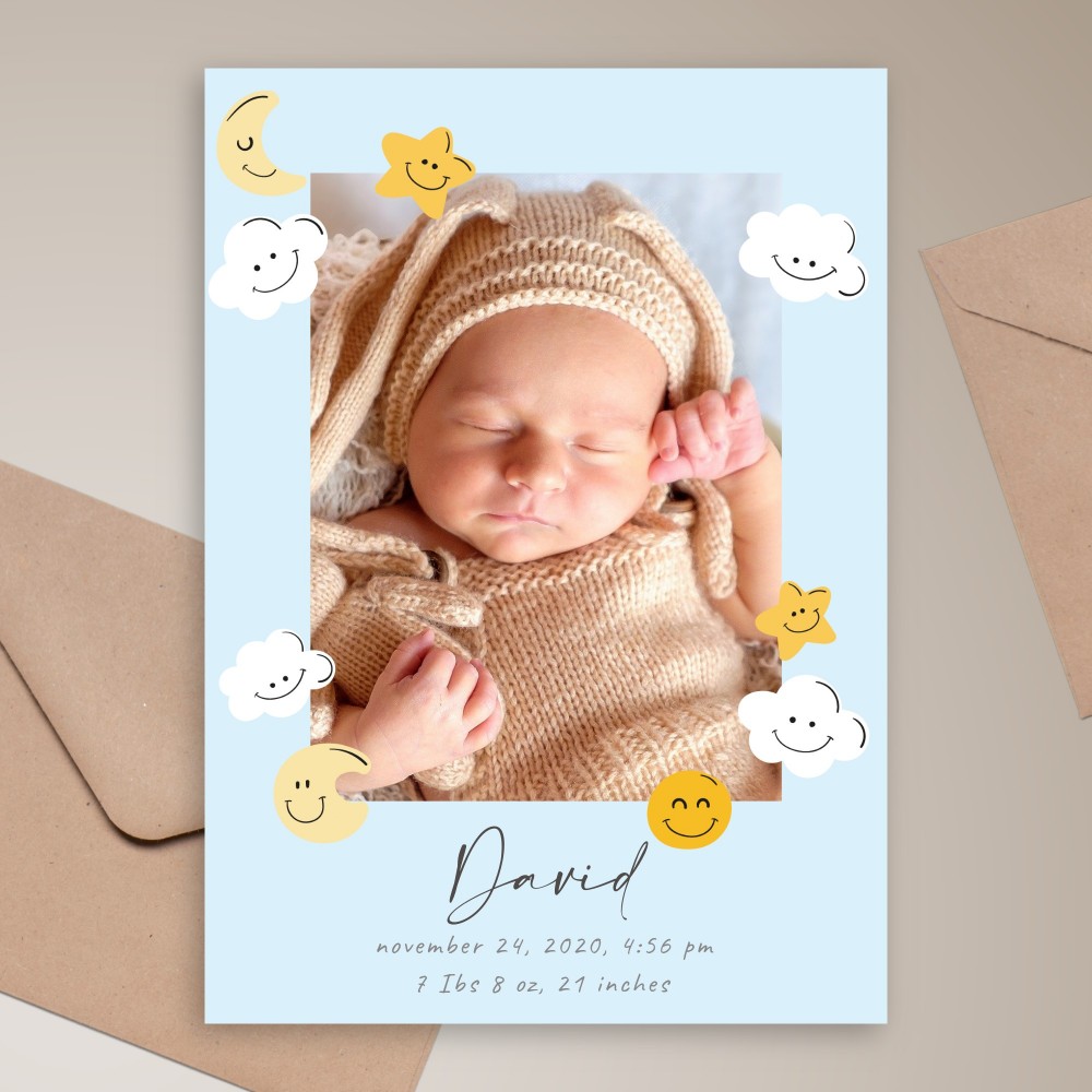 Customize and Download Smiling Sky Birth Announcement Card