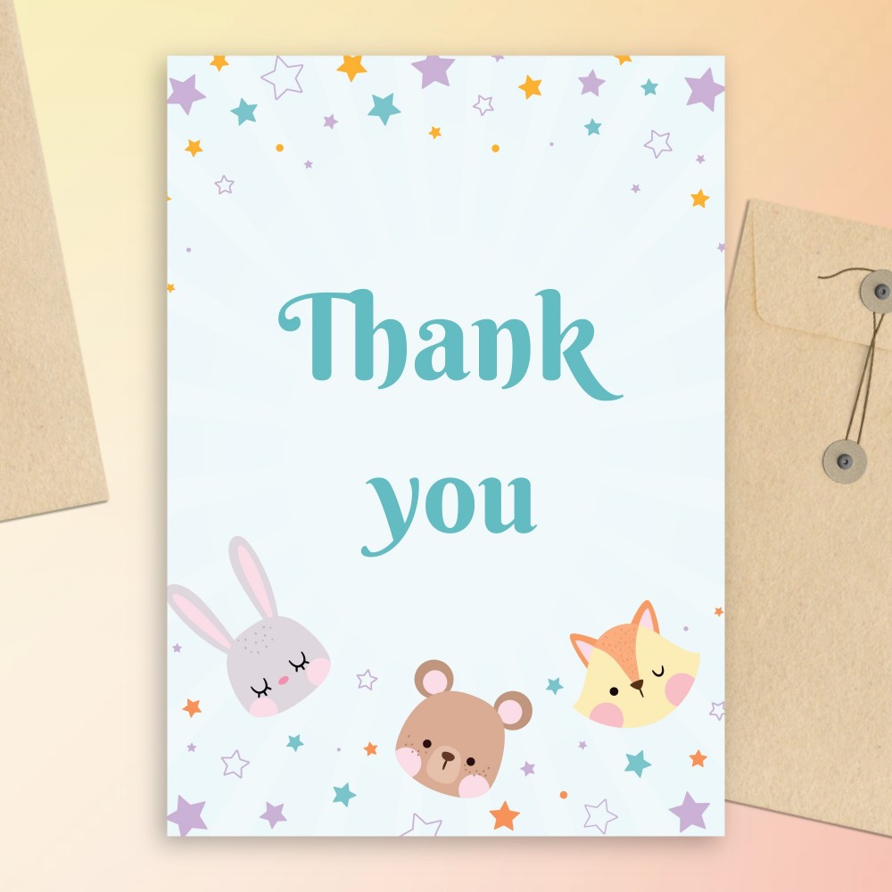 Customize and Download Toy Animals Baby Shower Thank You Card