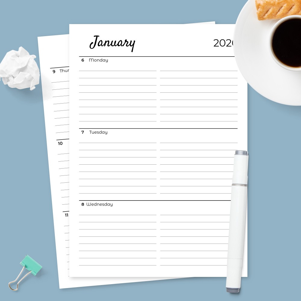 Download Printable Two Page Weekly Planner with Calendar Template