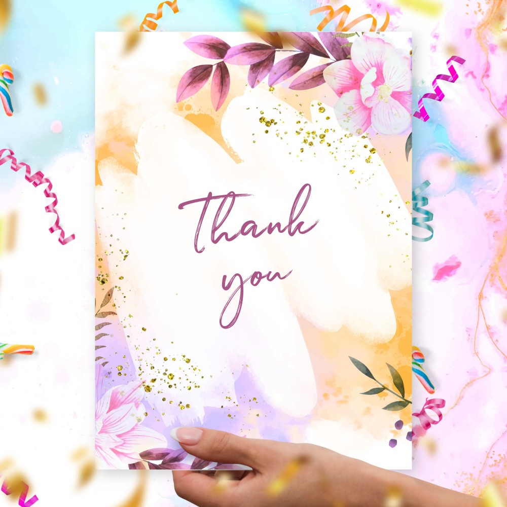 Customize and Download Watercolor Orchid Thank You Card